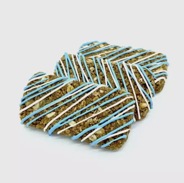 a group of cookies with blue and white stripes
