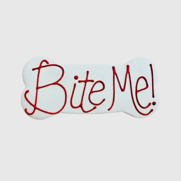 a white bone with red writing